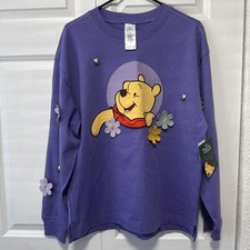 NWT S Disney Parks Winnie the Pooh Purple Crew Long Sleeve Flowers