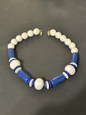 Vintage Chunky Blue White Lucite Bead Necklace Mixed Shape Statement Piece