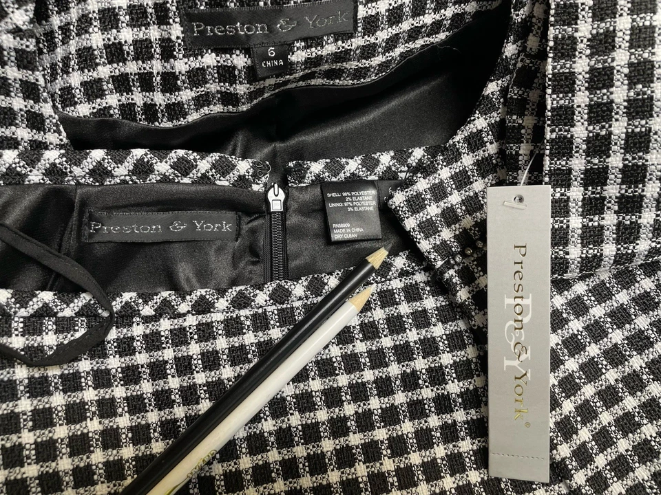 NEW $280 Preston & York Skirt Suit Size 6 Two Piece Set Rhinestones Black White - Image 2 of 4
