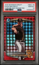 2025 BOWMAN DRAFT #BDC-95 KASH MAYFIELD CHROME RED GEOMETRIC #2/5 PSA 10 POP 1!