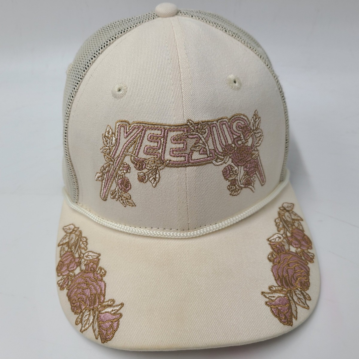 Yeezus Hat Snapback Trucker Mesh Cream Pink Rope Floral Kanye West