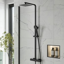 Thermostatic Mixer Shower Bathroom Square Rainfall Dual Head Handset Mat Black