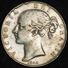 1845 Queen Victoria Crown – British Silver Coin – Young Head ID:226