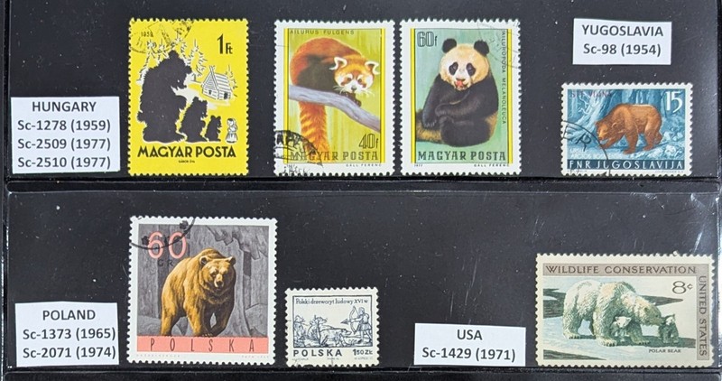 Bear Worldwide Postage Stamps - 7 stamps from 4 countries (1 unused, 6 used)
