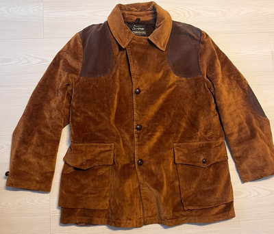 Vintage Sears Jagd Cord Jacke Herren 46 braun Kunstfell gefüttert Passe Patches