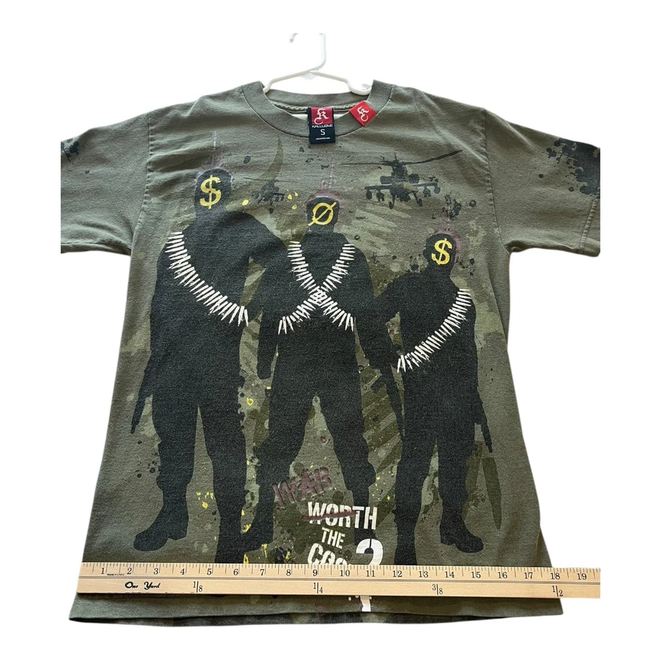 Kallusive Worth The Cost Men’s Streetwear Tee Shirt Olive Green Small VTG Y2K - Image 4 of 4