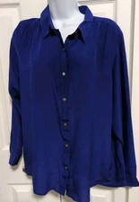 Lands End Women's 100% Silk Blouse XL Deep Purple Button Up LS Elegant EUC