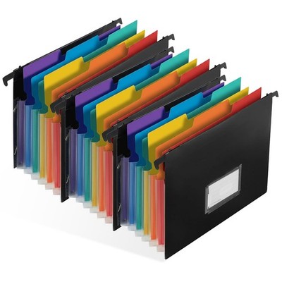 3 Pack 7-Pocket Extra Capacity Accordion Hang Folder, Plastic Hanging Black