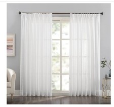 Sheer White Double Pleat Curtain Panels 52"x120"   Set of 2   LANTIME Drapes