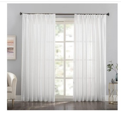 Sheer White Double Pleat Curtain Panels 52''x120''   Set of 2   LANTIME Drapes