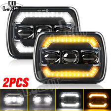 Pair 5X7" 7x6"inch LED Square Headlights DRL For Jeep Cherokee XJ White Amber