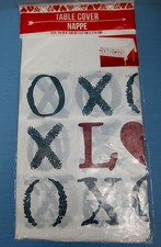 Valentine Day X's O's LOVE Heart Table Cover Plastic 54"X108" Red Black White