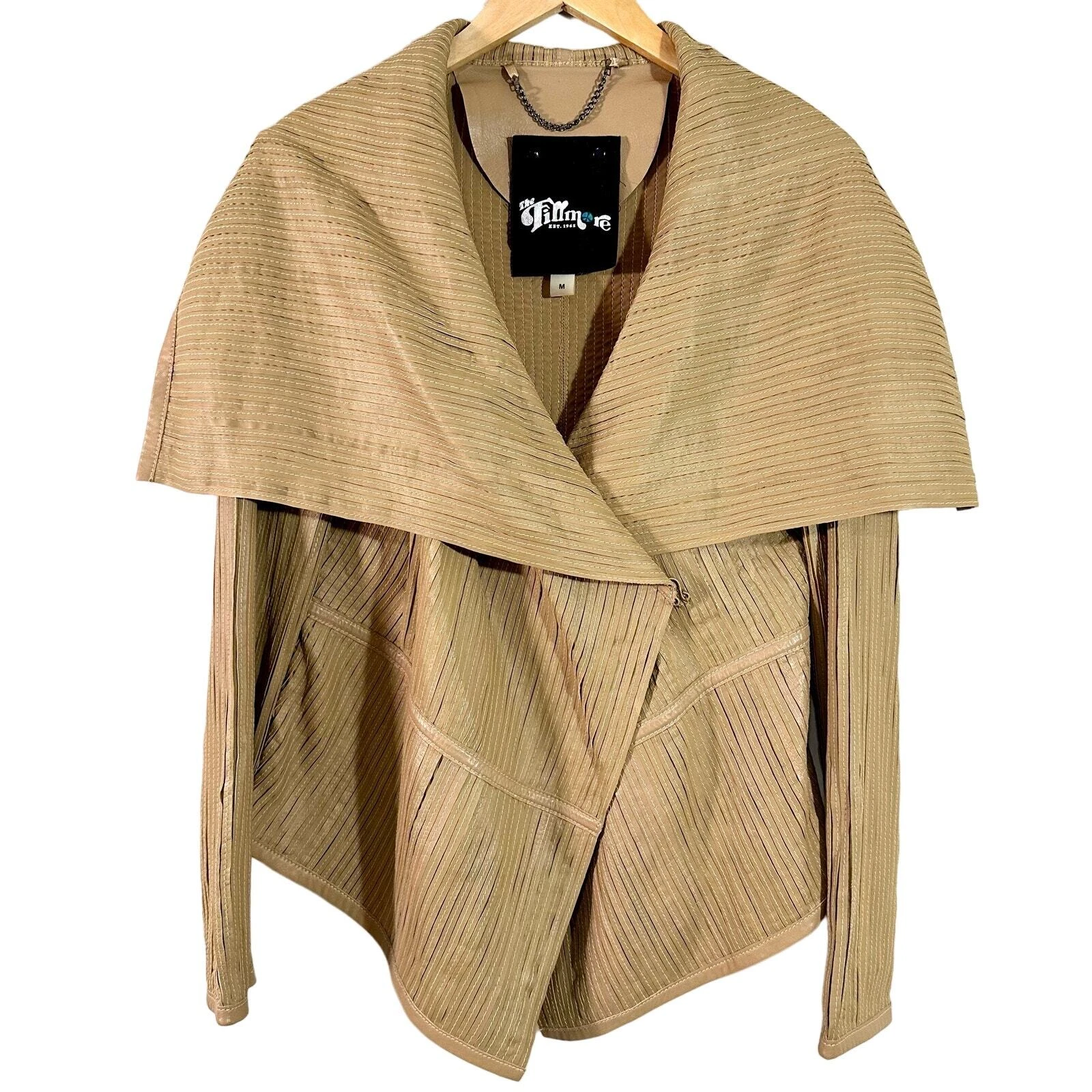 VETEMENTS The Filmore Giacca Donna Beige Pelle Cappuccio Pieghettato Festival Boho Taglia M