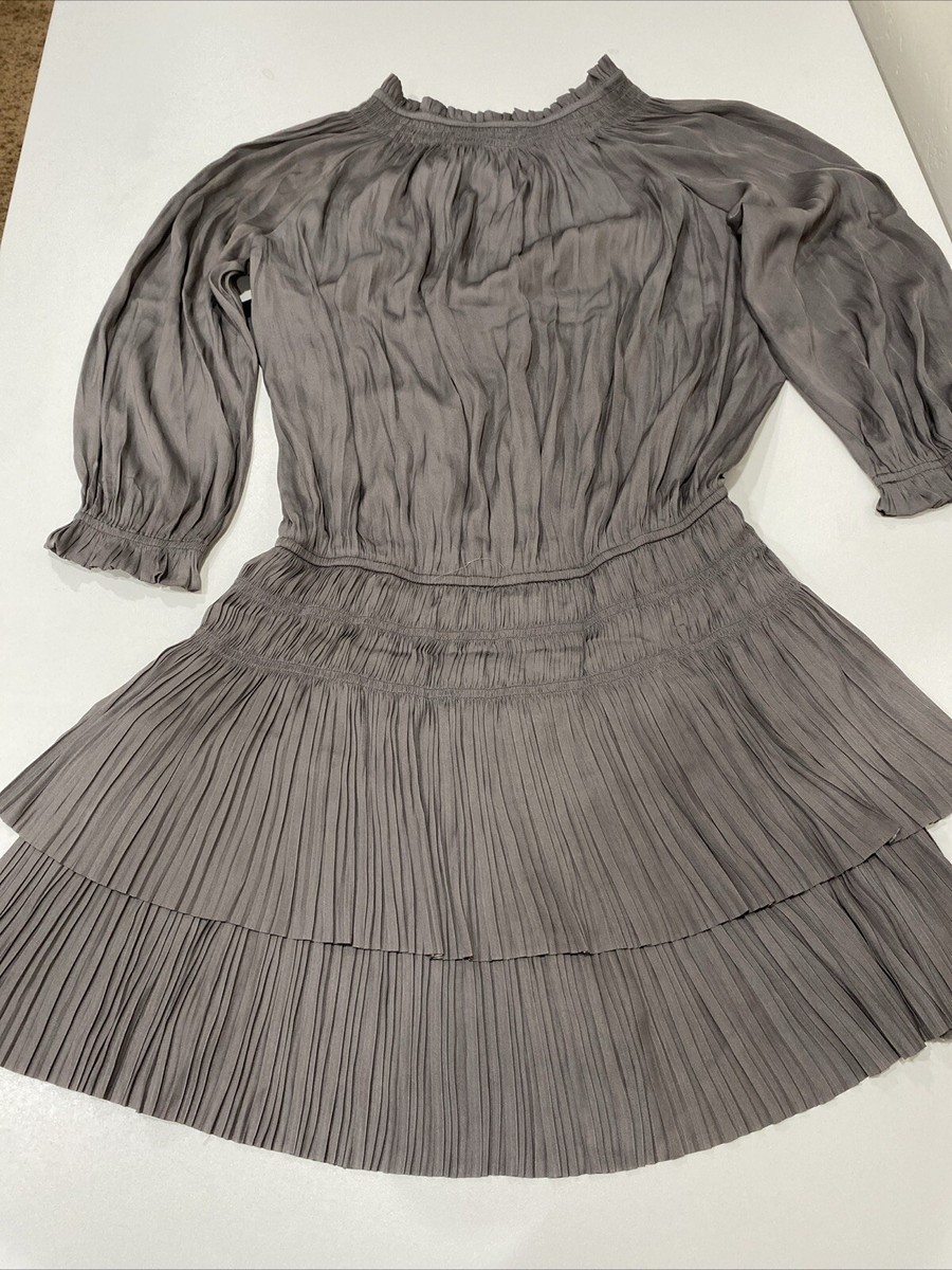 current air pleated mini dress Current Air AURELIE PLEATED MINI DRESS Taupe Grey M