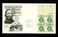 US FDC #1168-1169 Fleetwood M-18 1960 DC Garibaldi Italia HC blocco piastra PB set 2