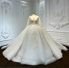 Luxury Long Sleeves Wedding Dresses Glitters A Line Court Train Bridal Ball Gown