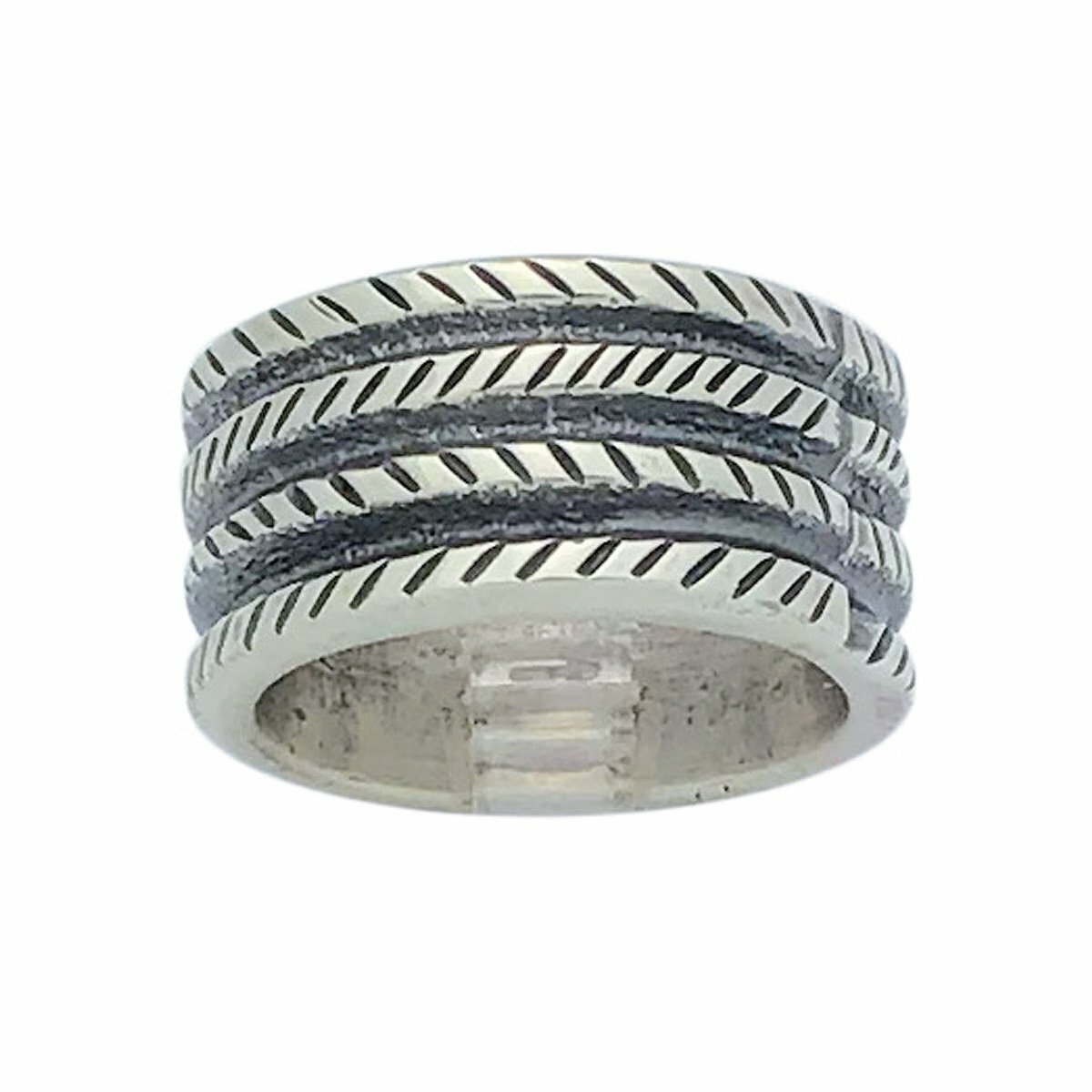 Aaron Anderson, Ring, Tufa Cast, Carving, Sterling Silver, Tread 