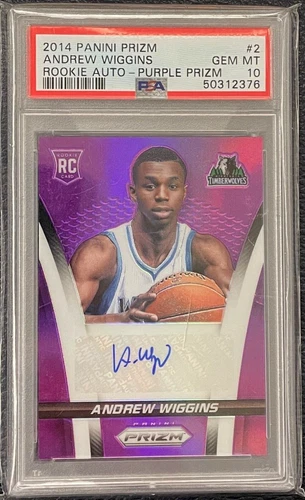 READ Andrew Wiggins 2014 Purple Prizm Rookie RC Card Auto /99 NBA Champ PSA 10