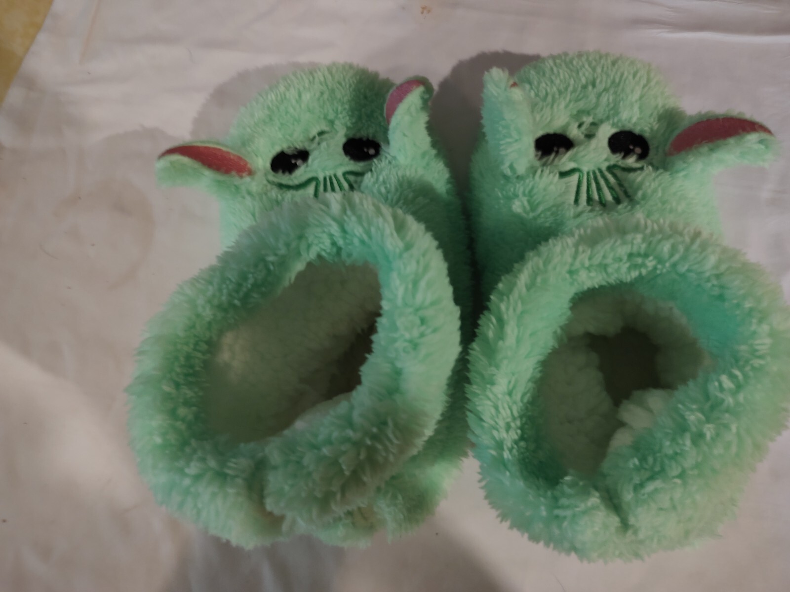 green fuzzy bunny house shoes-image