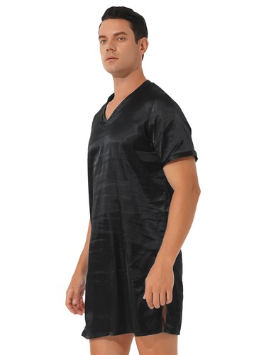 Men's Women Satin T-Shirts V Neck Short Sleeve Soft Loose Pajamas Tops Nightwear - Picture 5 of 66