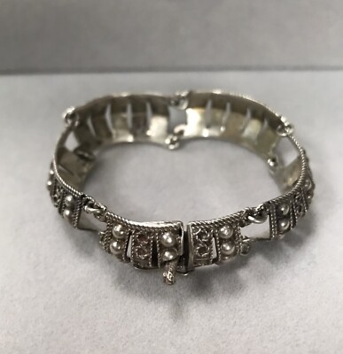 Antikes viktorianisches Sterlingsilber 925 Armband mit Sicherheitsclip & Ring für Charm
