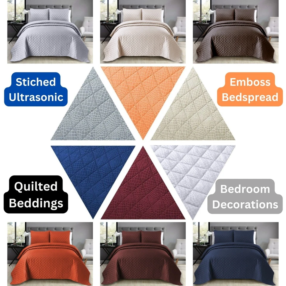 Luxury Embossed Quilted Bedspread 3pcs Comforter Double King Bedding Linen All - Image 3 of 4