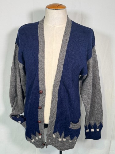 VTG GAP Navy Blue GrayChunky Knit Soft Wool Blend Cardigan Buttons Pockets Sz L - Picture 10 of 15