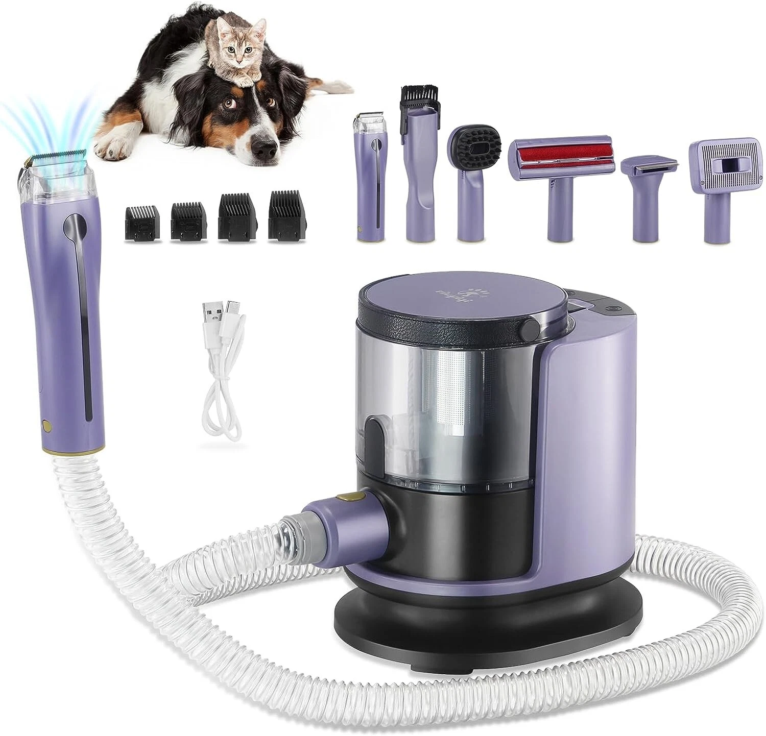 Professional Pet Grooming Vacuum Cleaner Clippers Kit with Accessories (Purple)