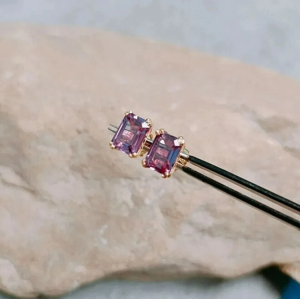 PENDIENTES DE ALEJANDRITA RUSA NATURAL 6,44ct postes enchapados en oro amarillo de 14k Foto 3 de 4