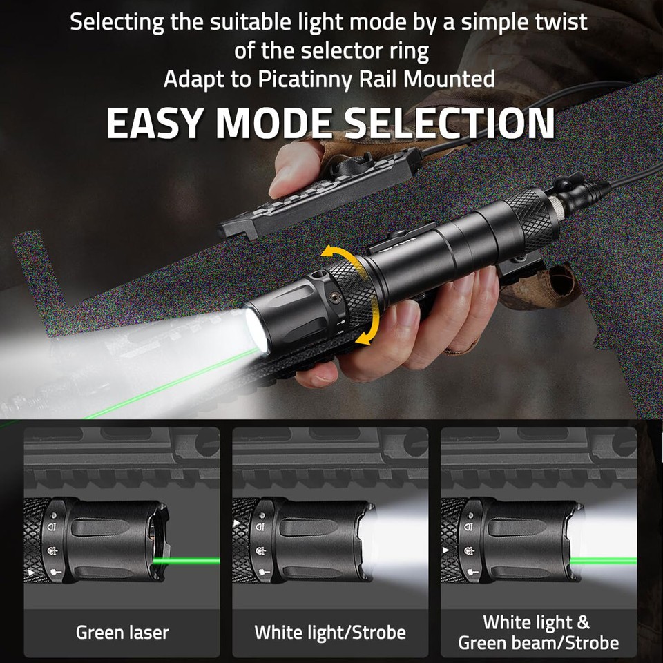 High Performance 1900 Lumens LED Flashlight with Green Laser Rifle ...