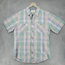 Weatherproof Vintage Shirt Mens M Blue Green Plaid Short Sleeve Button Down