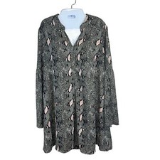 BUDDY LOVE Long Bell Sleeve Python Snake Skin Print Shift Swing Dress Women's M