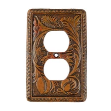 Rustic Western Brown Floral Pattern Outlet Plug Wall Plate Cover Polyresin