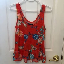 American Eagle Womens orange/Blue Floral Ruffle Tank Top Small