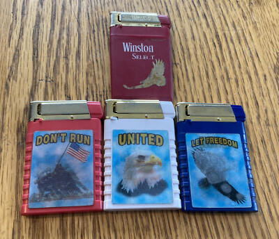 Vintage Winston And Red White Blue Slim Cigarette Lighters Lot Of 4