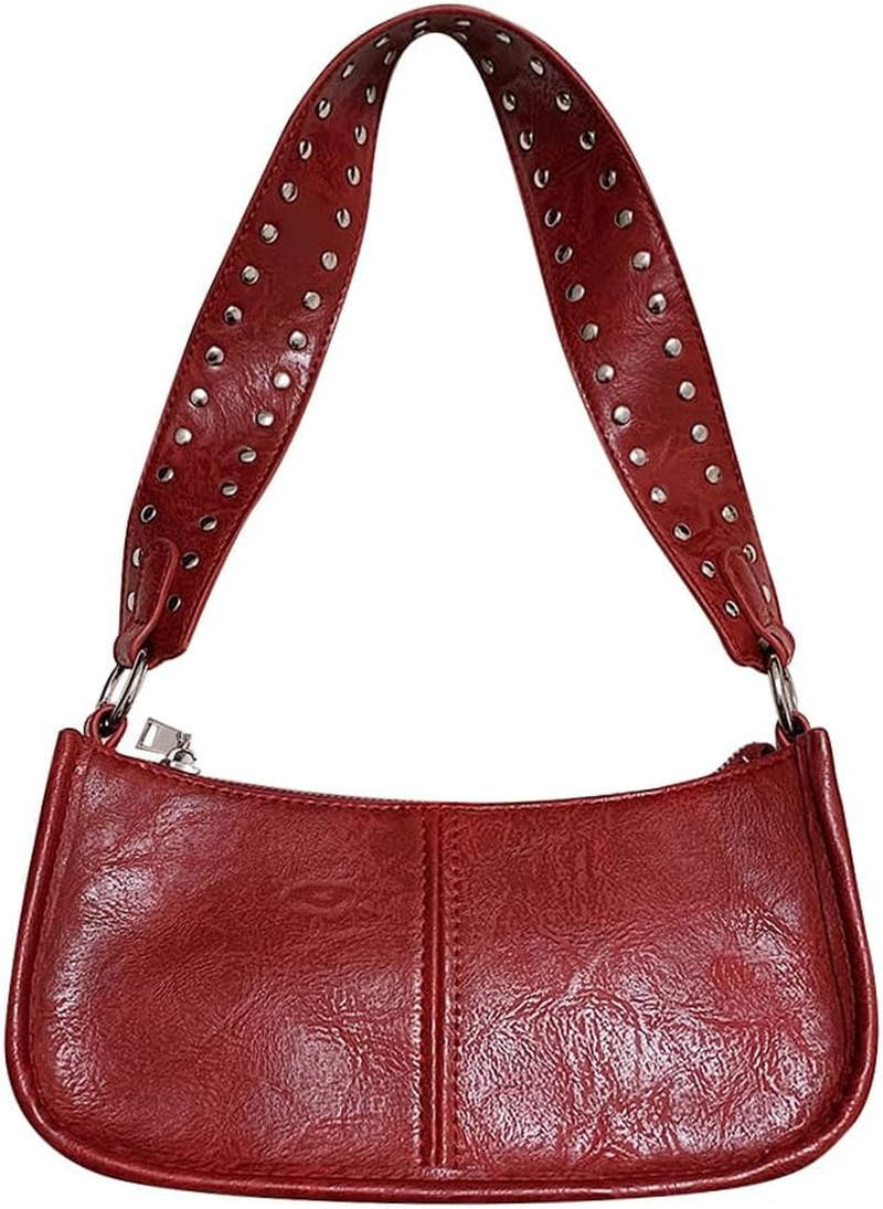 Shoulder Bags for Women Red Purse Burgundy Purse 90S Y2K Bag Studded Shoulder Cr-image