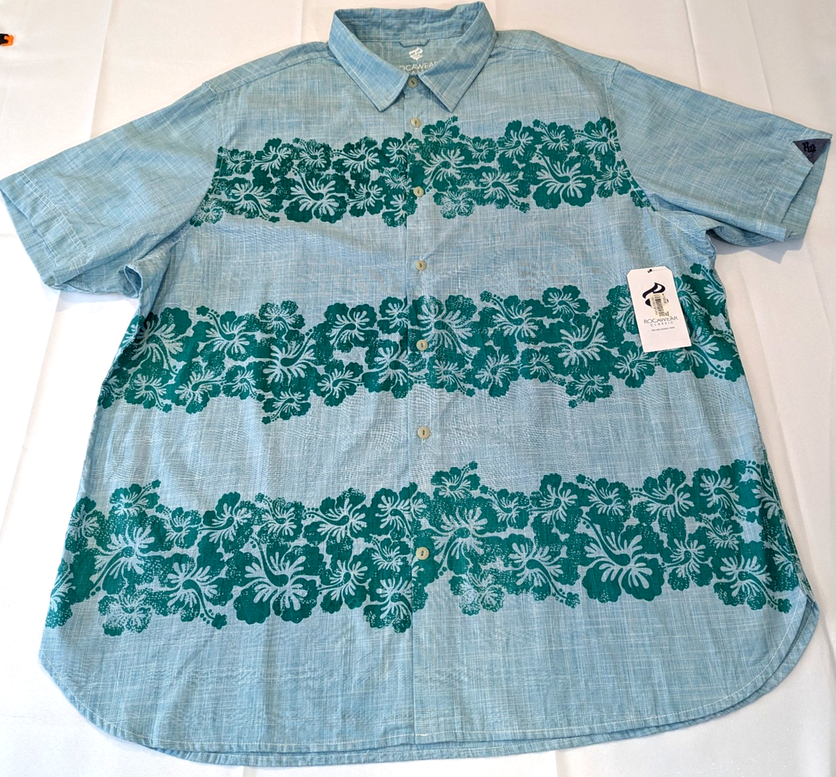 ROCAWEAR CLASSIC Tropical Green Print Men's Hawaiian Short Sleeve