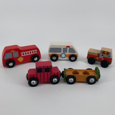 Lot Of 5 Wood Cars Fire Engine Ambulance Pretend Play Brio Thomas Wood Railway