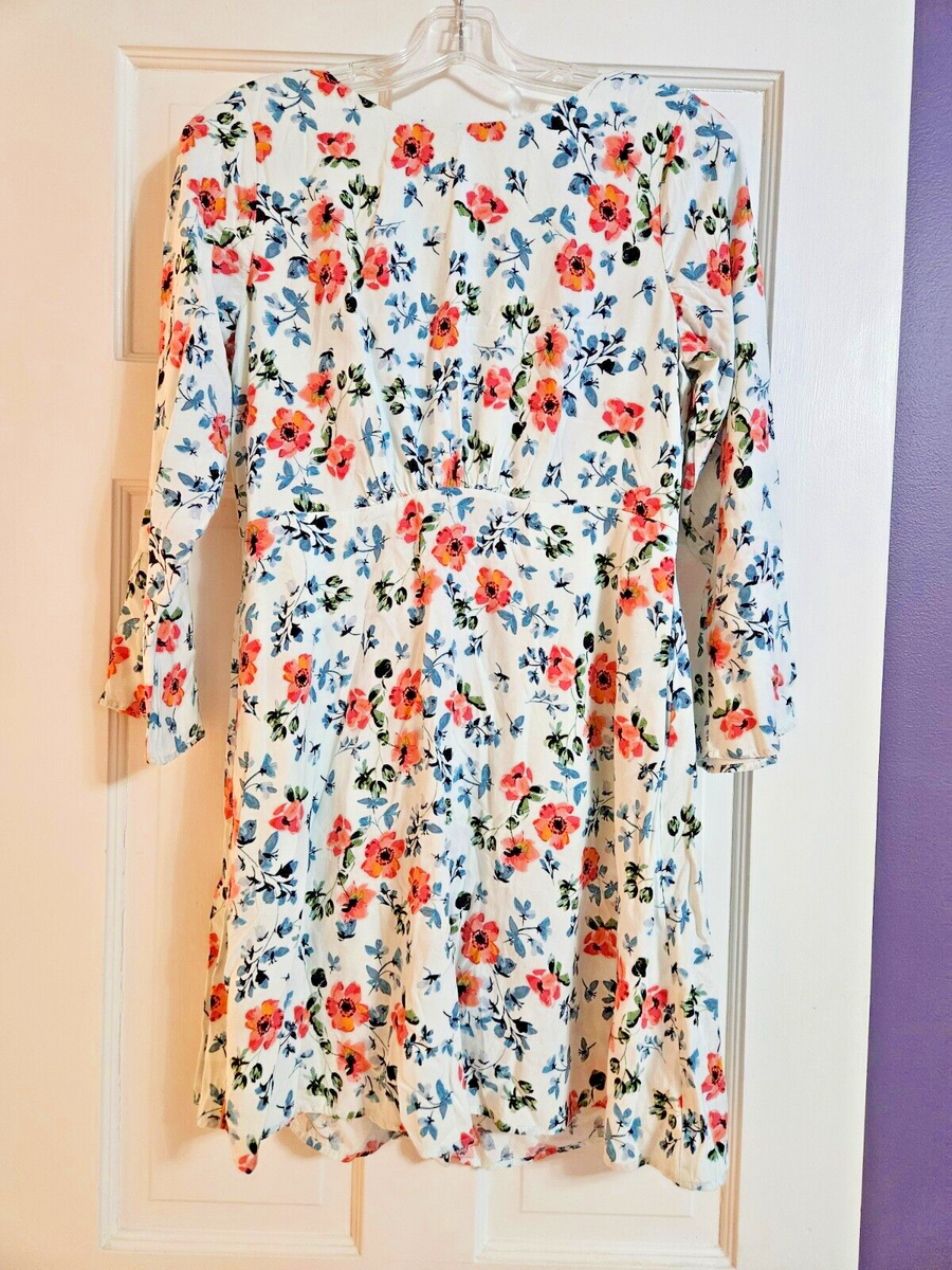 loft a line dress Women Flower Patterned Size 4 Square back Appliqué Vintage Long Sleeve Button Size:L/XL