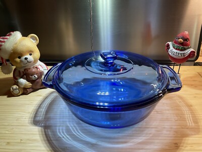 Vintage Anchor Hocking Ovenware Cobalt Blue Round QT w/lid, casserole  Dish