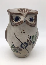 Vintage Tonala Mexican Folk Art Pottery Owl Hand Painted 5.5” Tall