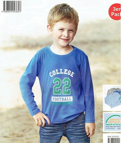 1er/2er/3er Pack Kinder Mädchen Jungen Langarmshirt Sweat Shirt Bio-Baumwolle - Bild 10 von 12