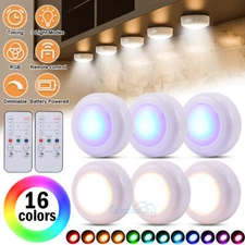 6PCS LED Puck Light Wireless Under Cabinet Lighting Kit Kitchen Counter Light US
