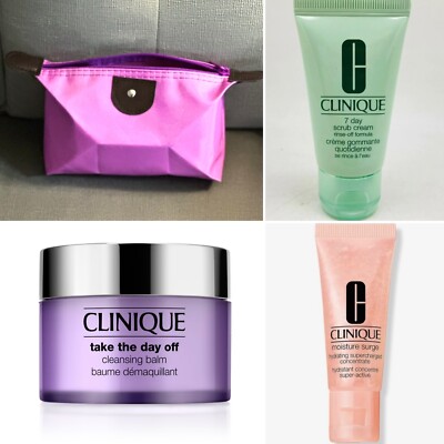 Clinique Scrub Cream, Moisture Surge Supercharged, Take off The Day Balm & Pouch