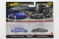 1:64 Hot Wheels Premium '94 Nissan Primera + R390 GT1 Blau + Schwarzmatt Car Cul