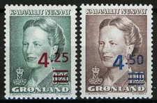 Greenland 1996, Overprints Queen Margrethe II VF MNH, Mi 281-82 3,2€