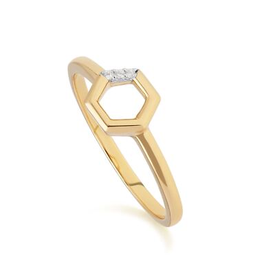 Offener Diamant Sechseck Ring in 9 kt Gelbgold