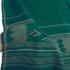 Sanskriti Vintage Long Green Pure Woolen Shawl Hand-Woven Scarf Throw Stole