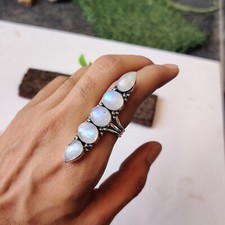 Rainbow Moonstone Gemstone Ring 925 Sterling Silver Gift For Beautiful Girls