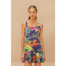 Farm Rio Coral Vibrant Garden Sleeveless Mini Dress Ruffle Hem Size Large